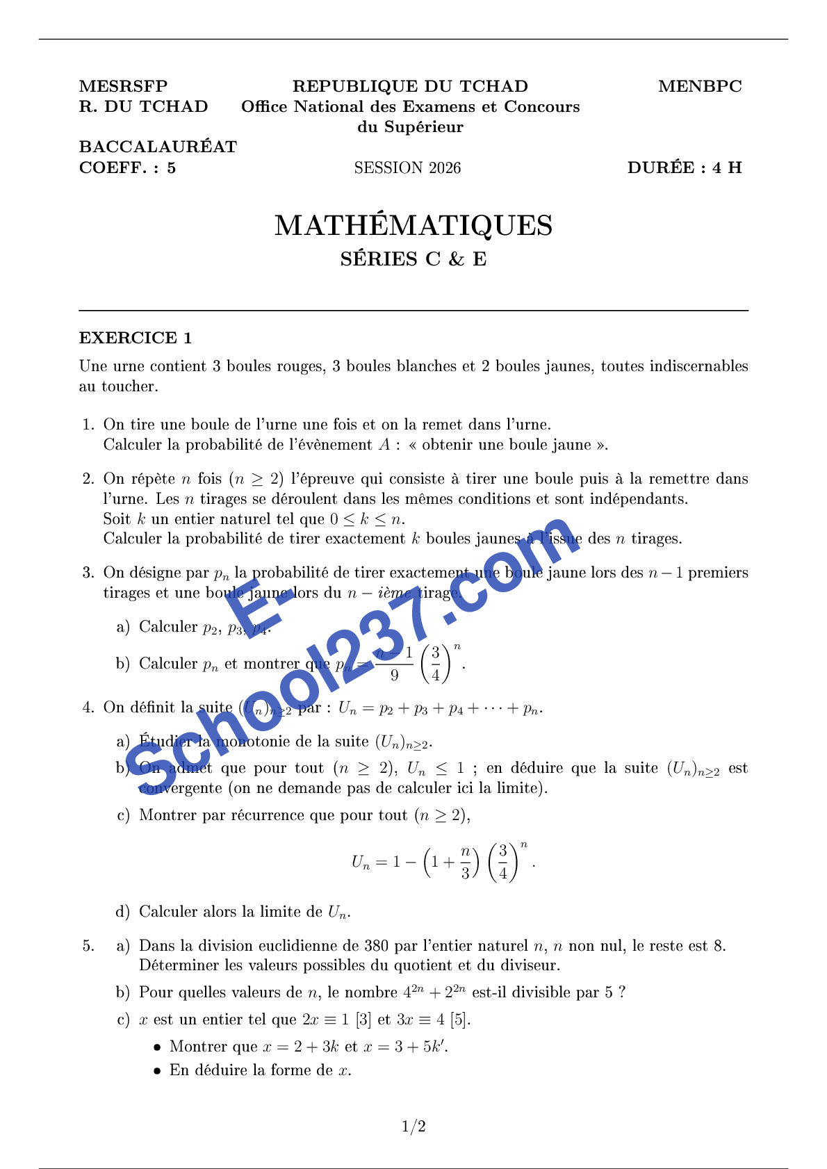 bac C maths_ Tchad 2026